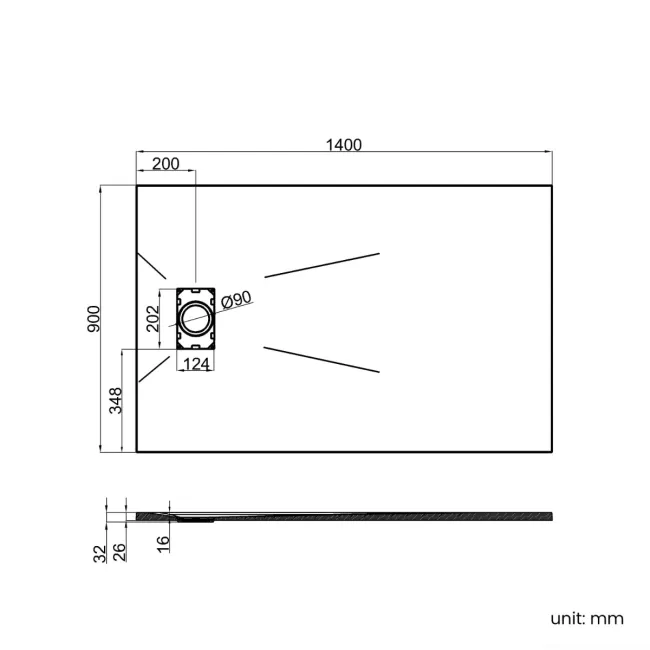 Berlin Rectangular Dark Grey Slate Effect SMC Composite Shower Tray 1400x900mm