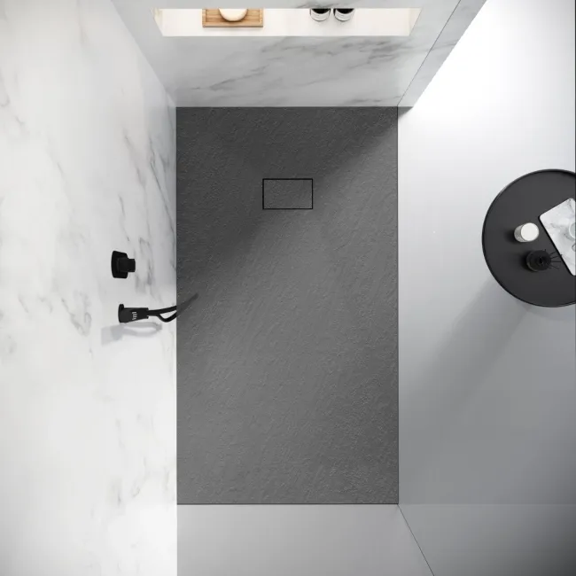 Berlin Rectangular Dark Grey Slate Effect SMC Composite Shower Tray 1600x900mm