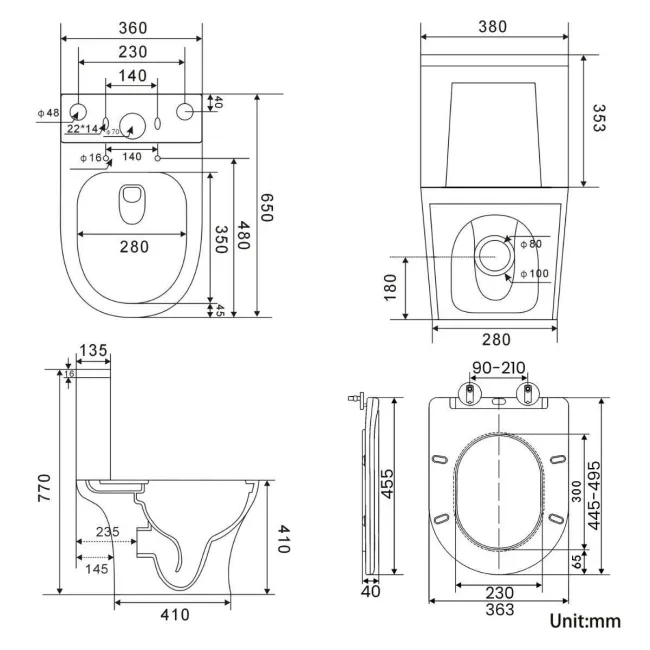 Tucson Rimless Close Coupled Toilet With Premium Soft Close Slim Seat