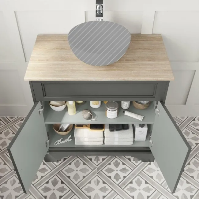 Lucia Graphite Grey Cabinet with Oak Effect Top 840mm - Excludes Counter Top Basin