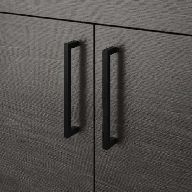 Harper Charcoal Elm Basin Vanity and Back To Wall Toilet Unit 1200mm - Black Accents - Left Handed