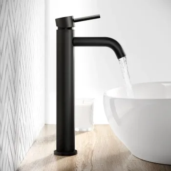 Selma Matt Black High Rise Basin Mixer Tap