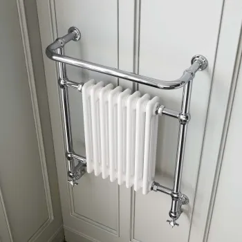 Gibraltar Wall Hung Large White Traditional Heated Towel Radiator (With Overhanging Rail)