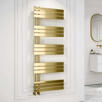 Seville Brushed Brass Designer Flat Panel Heated Towel Rail 1600x600mm