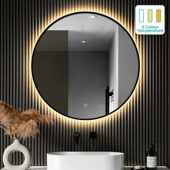 Delilah Black Framed Round Backlit llluminated LED Mirror 800mm