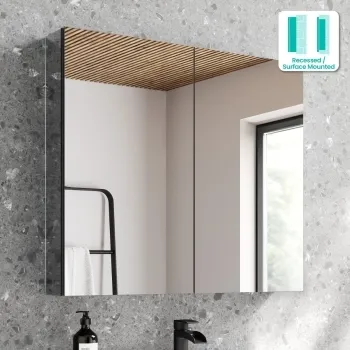 Esme Matt Black Recessed Mirror Cabinet 700x800mm