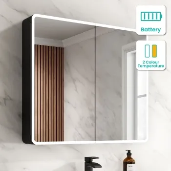 Aurora Battery Operated Matt Black Illuminated LED Mirror Cabinet 700x800mm