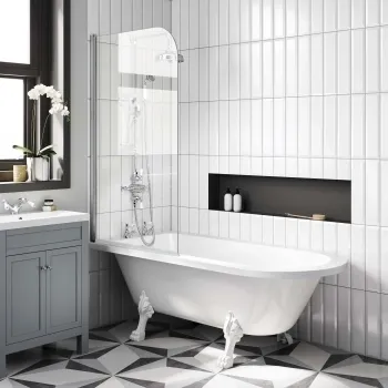 Abingdon 1700mm Roll Top Shower Bath - White Claw Feet & 6mm Easy Clean Screen