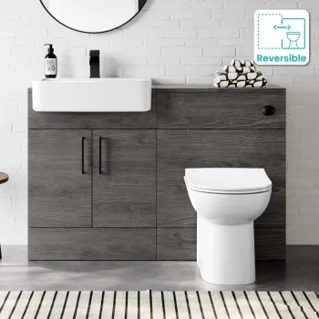 Harper Charcoal Elm Combination Vanity Basin and Aruba Toilet 1200mm - Black Accents