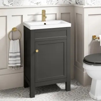 Bermuda Graphite Grey Basin Vanity 500mm - Brushed Brass Accents