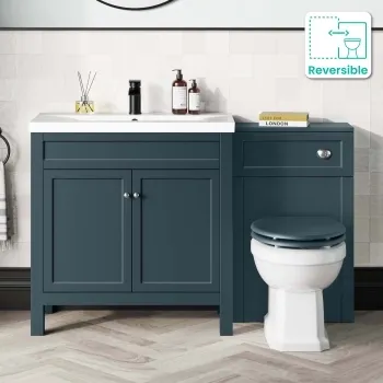 Bermuda Inky Blue Combination Vanity Basin and Hudson Toilet with Wooden Seat 1300mm