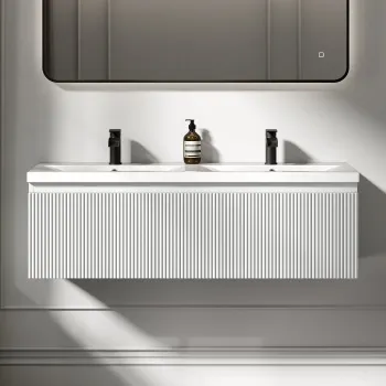 Malta Fluted Coastal White Wall Hung Double Basin Drawer Vanity 1200mm