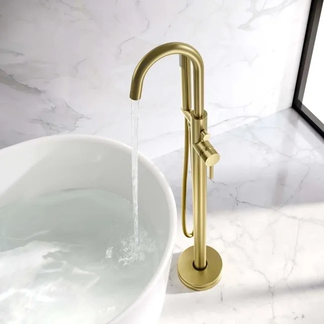 Selma Brushed Brass Freestanding Bath Shower Mixer Tap