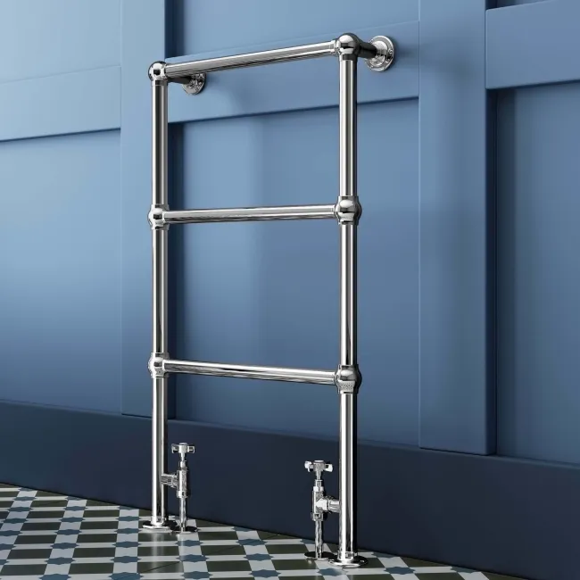 Gibraltar Floor Standing Traditional Chrome Heated Towel Rail 915x535mm