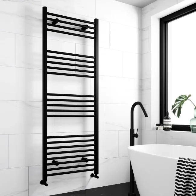 Barcelona Matt Black Straight Heated Towel Rail 1600x600mm