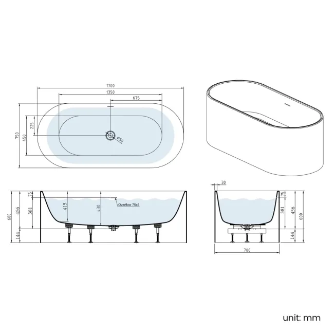 Paddington 1700mm Freestanding Bath