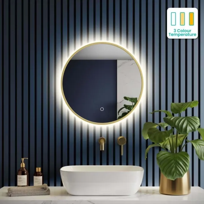 MollieBrushed Brass Round Backlit Illuminated LED Mirror 500mm