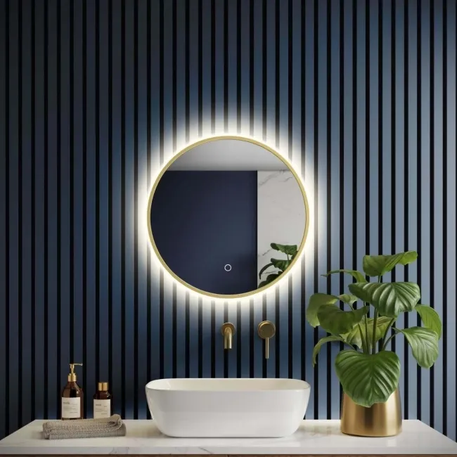 MollieBrushed Brass Round Backlit Illuminated LED Mirror 500mm