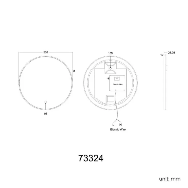 MollieBrushed Brass Round Backlit Illuminated LED Mirror 500mm