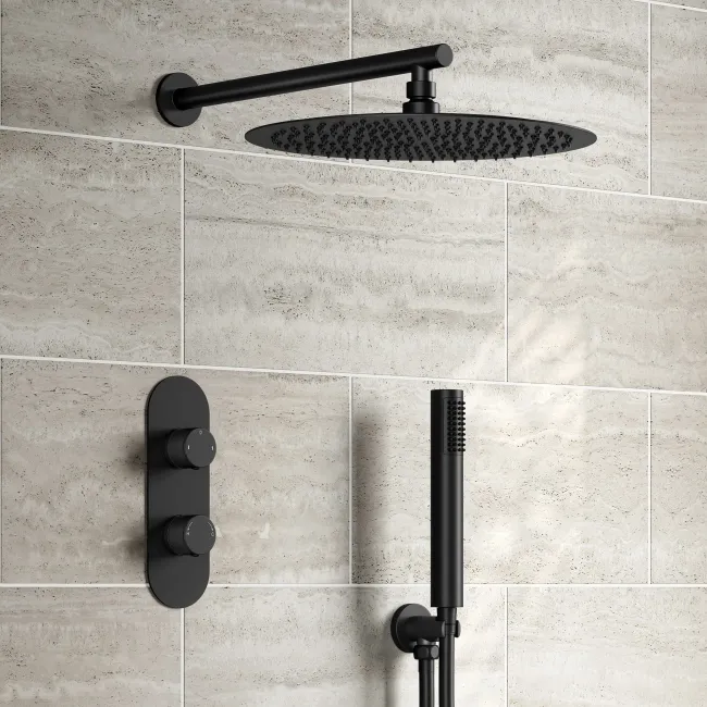 Ballina Premium Matt Black Round Thermostatic Shower Set - 300mm Head & Hand Shower