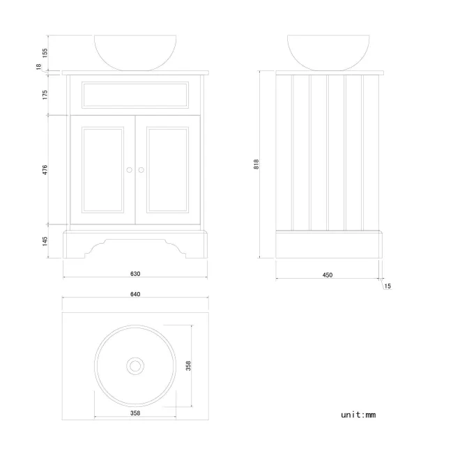 Lucia Chalk White Vanity With Oak Effect Top & Round Counter Top Basin 640mm