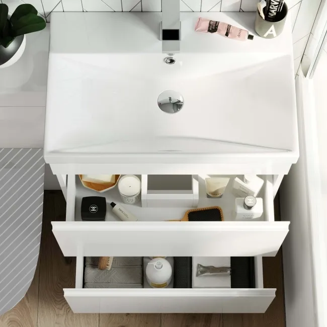 Trent Gloss White Basin Vanity Drawer and Back To Wall Unit 1100mm
