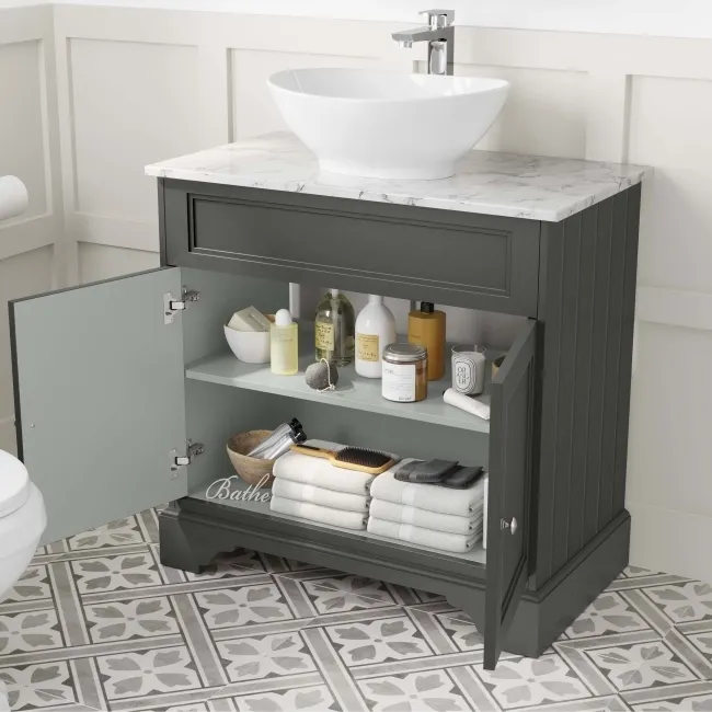 Lucia Graphite Grey Vanity with Marble Top & Oval Counter Top Basin 840mm
