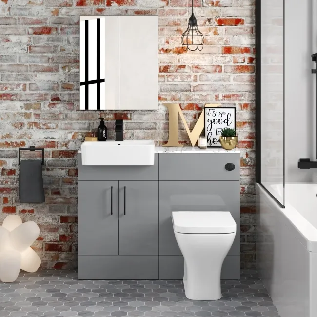 Harper Stone Grey Combination Vanity Basin with Marble Top & Atlanta Toilet 1000mm - Black Accents