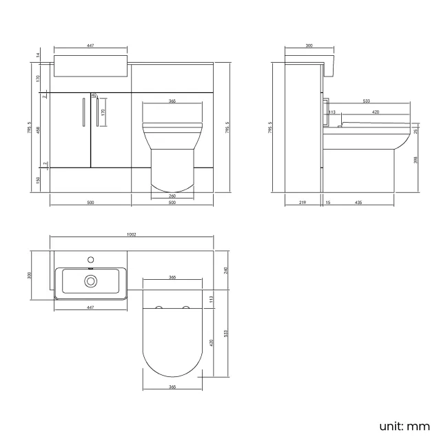 Harper Charcoal Elm Combination Vanity Basin with Marble Top & Miami Toilet 1000mm - Black Accents