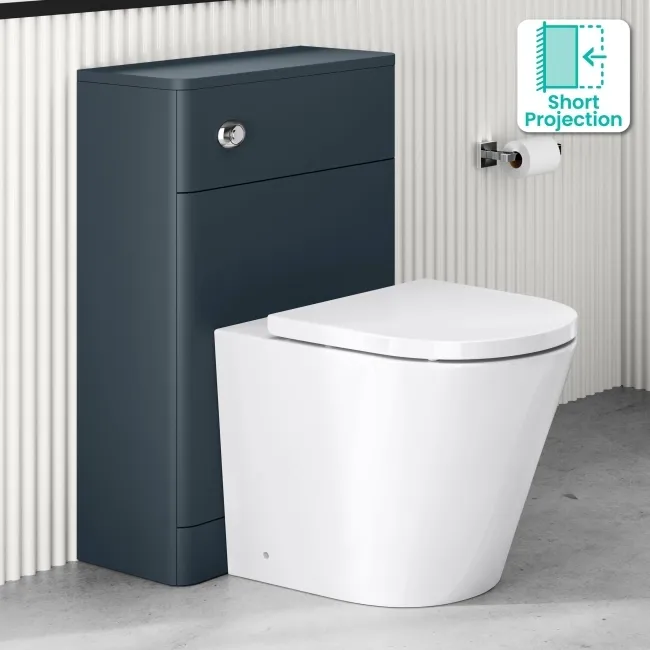 Corsica Curved Inky Blue Slimline Back To Wall Unit and Boston Toilet