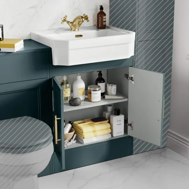 Monaco Midnight Green Traditional Basin Vanity and Back To Wall Unit 1200mm (Excludes Pan & Cistern) - Brass Knurled Handles