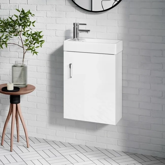 Quartz Gloss White Cloakroom Wall Hung Basin Vanity 400mm