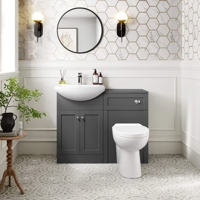 Capri Slate Grey Combination Vanity Basin and Austin Toilet 1050mm - Chrome Handles