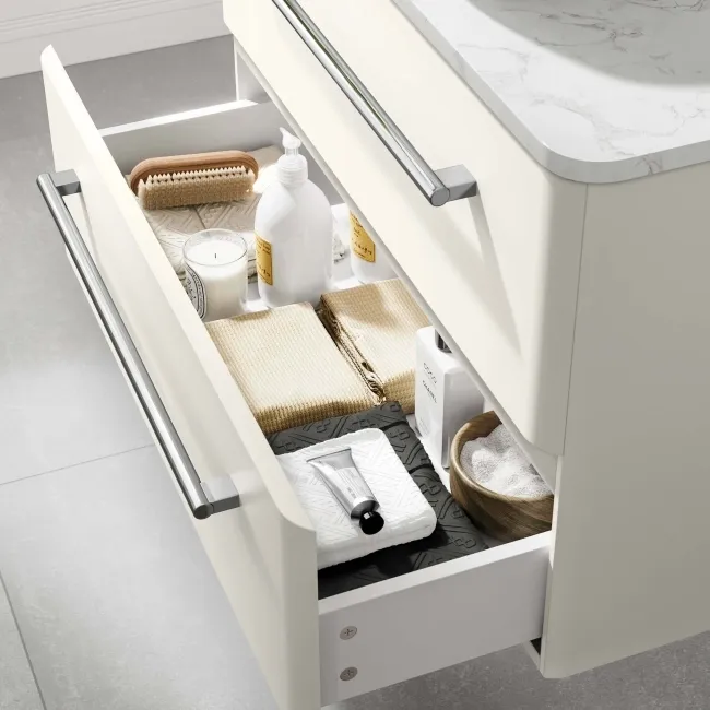 Omaha Linen White Wall Hung Drawer Vanity with Marble Top & Marin Basin 800mm