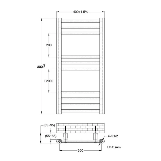 Barcelona Electric Chrome Straight Heated Towel Rail 800x400mm