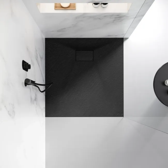 Berlin Square Matt Black Slate Effect SMC Composite Shower Tray 800x800mm