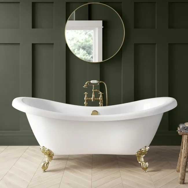 Tonbridge 1750mm Roll Top Bath - Brushed Brass Ball Feet