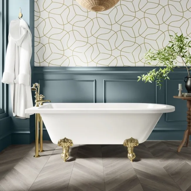 Abingdon 1700mm Single Ended Roll Top Bath - Brushed Brass Ball Feet