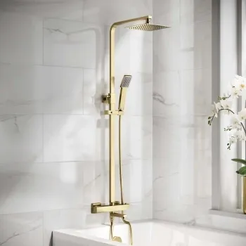 Galway Square Brushed Brass Thermostatic Bath Filler Shower Set