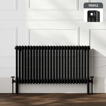 Athens Matt Black Triple Column Horizontal Traditional Radiator 600x1190mm