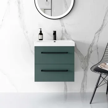 Elba Midnight Green Wall Hung Basin Drawer Vanity 500mm - Black Accents