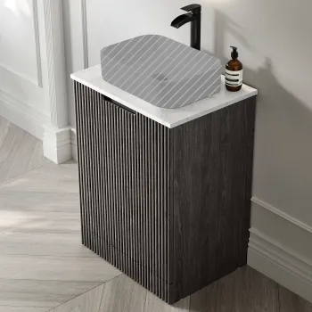 Crete Fluted Charcoal Elm Vanity with Marble Top 600mm - Excludes Counter Top Basin