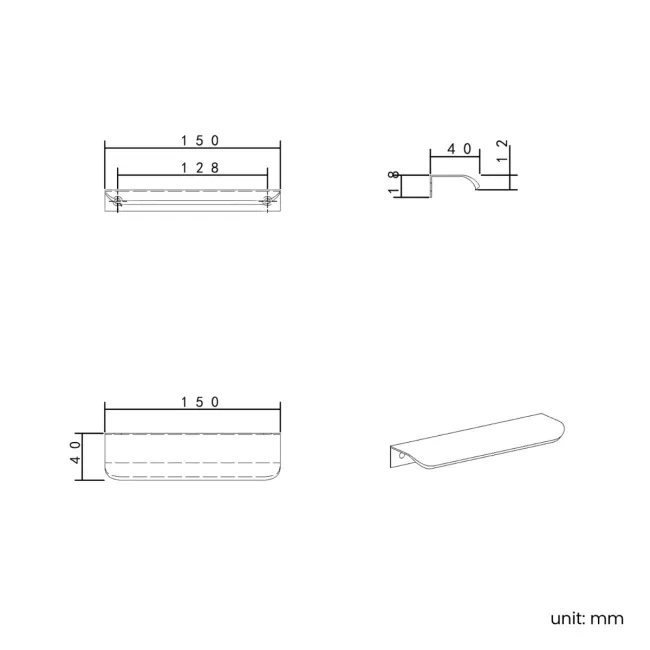 Chrome Flat Furniture Handle