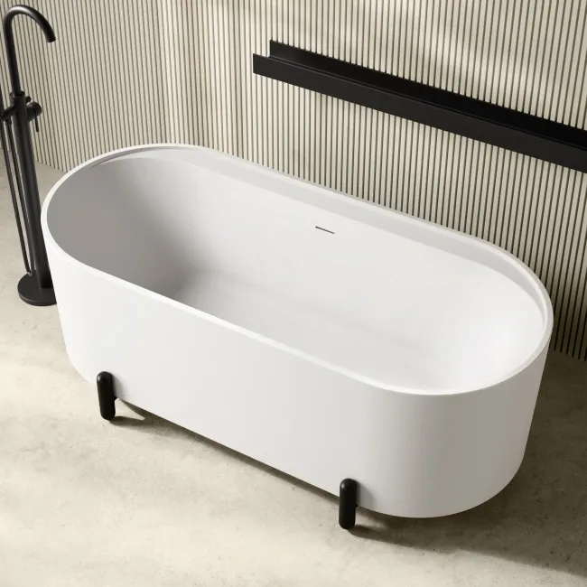 Shore 1700 Matt White Freestanding Bath - Matt Black Feet