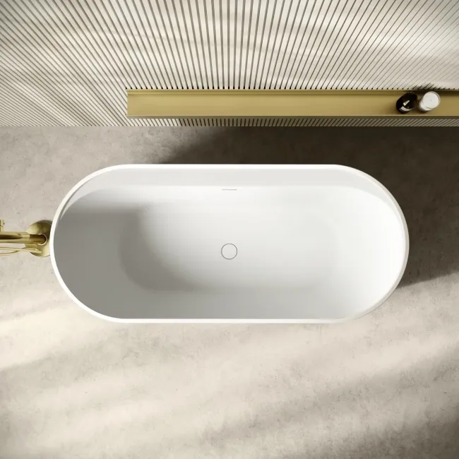 Shore 1700 Matt White Freestanding Bath - Gold Feet