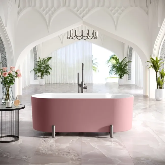 Shore 1700 Matt Pink Freestanding Bath - Gunmetal Feet