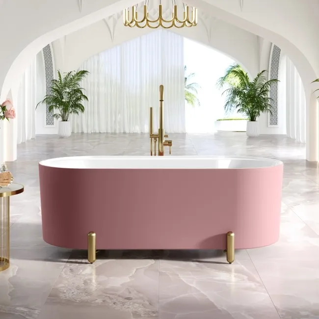 Shore 1700 Matt Pink Freestanding Bath - Gold Feet