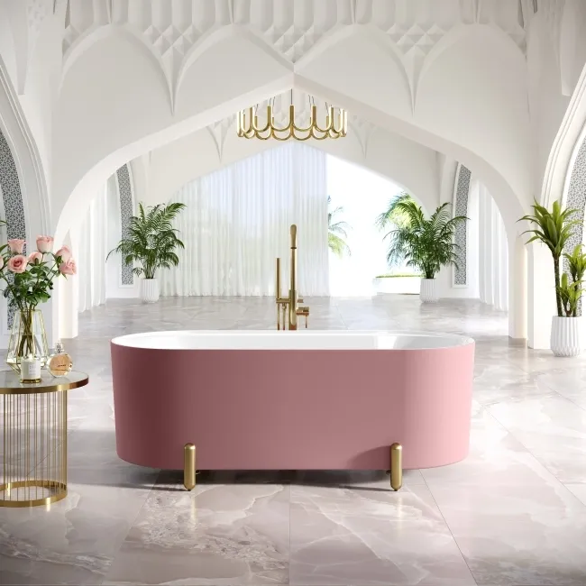 Shore 1700 Matt Pink Freestanding Bath - Gold Feet