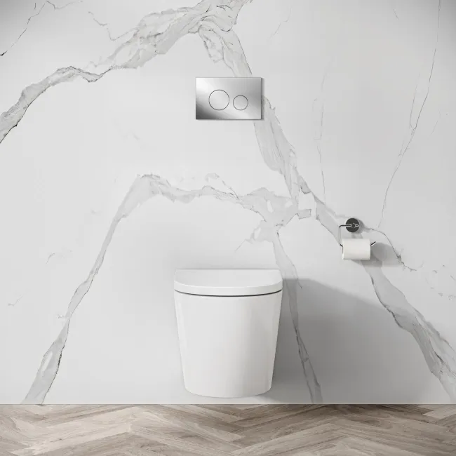 Idaho Pneumatic Wall Hung Toilet Frame and Concealed Cistern with Chrome Flush Plate - Round Buttons