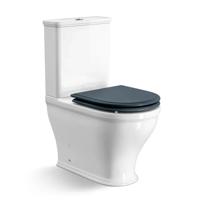 Kansas Traditional Rimless Close Coupled Toilet With Inky Blue Wooden Seat